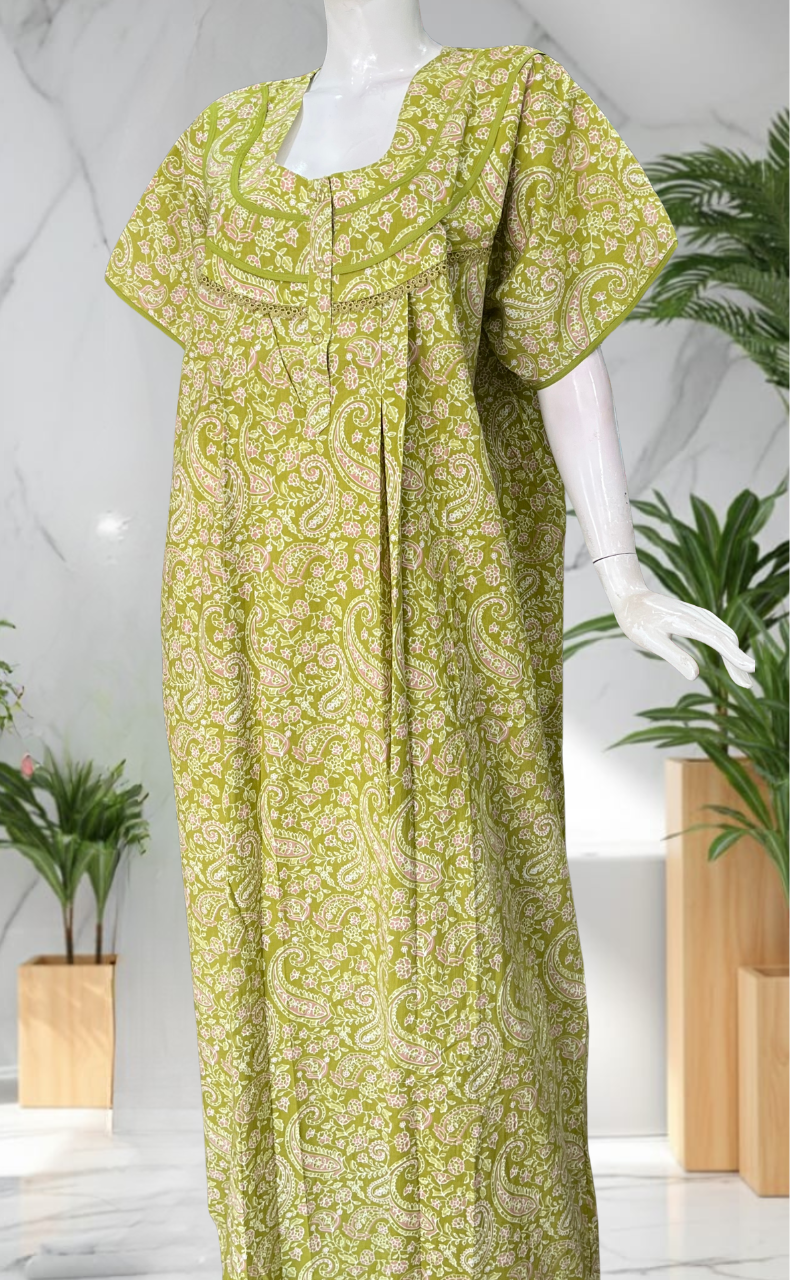 Green Garden Pure Cotton Nighty. Pure Durable Cotton | Laces and Frills