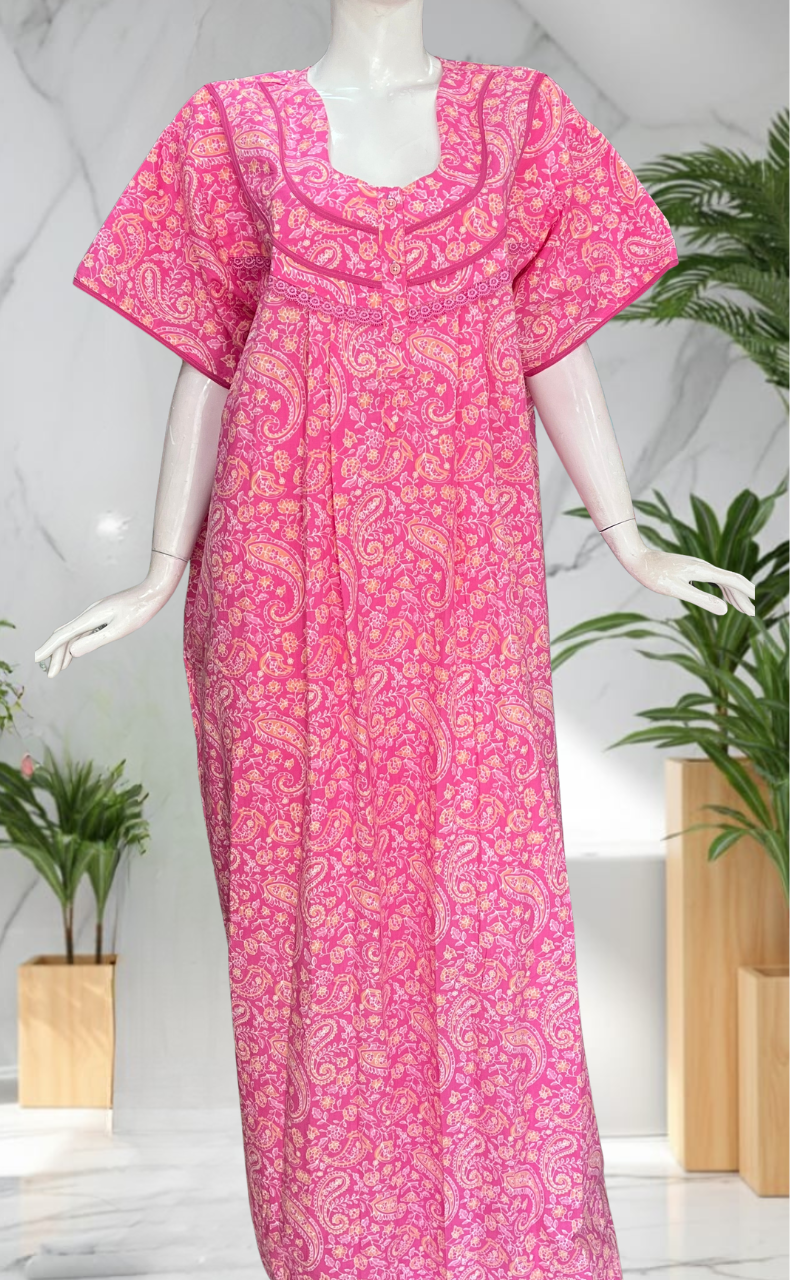 Pink Garden Pure Cotton Nighty. Pure Durable Cotton | Laces and Frills