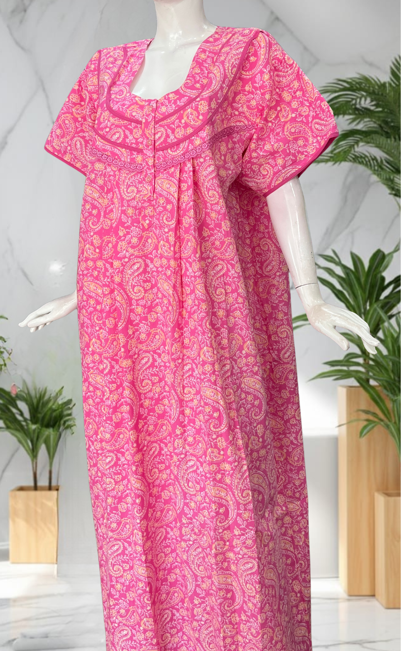 Pink Garden Pure Cotton Nighty. Pure Durable Cotton | Laces and Frills