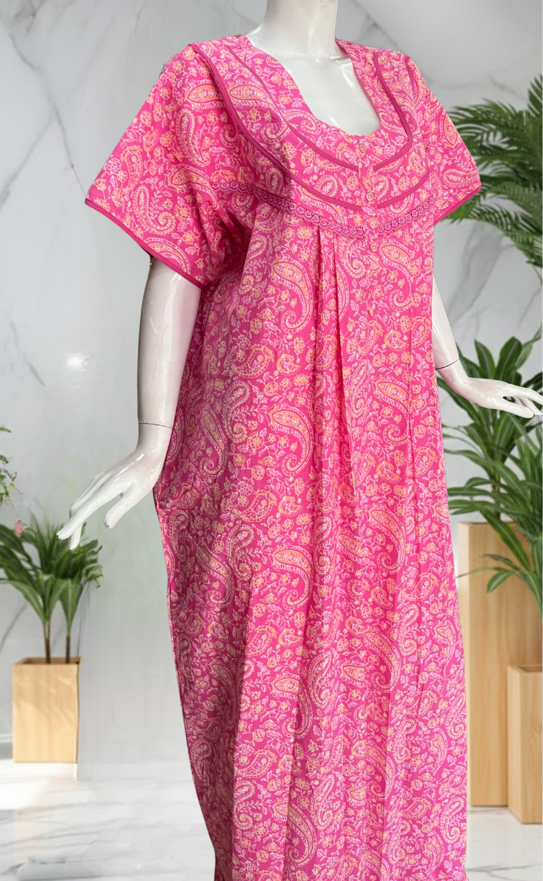 Pink Garden Pure Cotton Nighty. Pure Durable Cotton | Laces and Frills