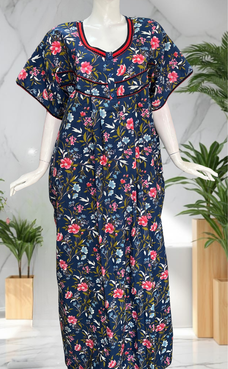 Blue Garden Pure Cotton Nighty. Pure Durable Cotton | Laces and Frills