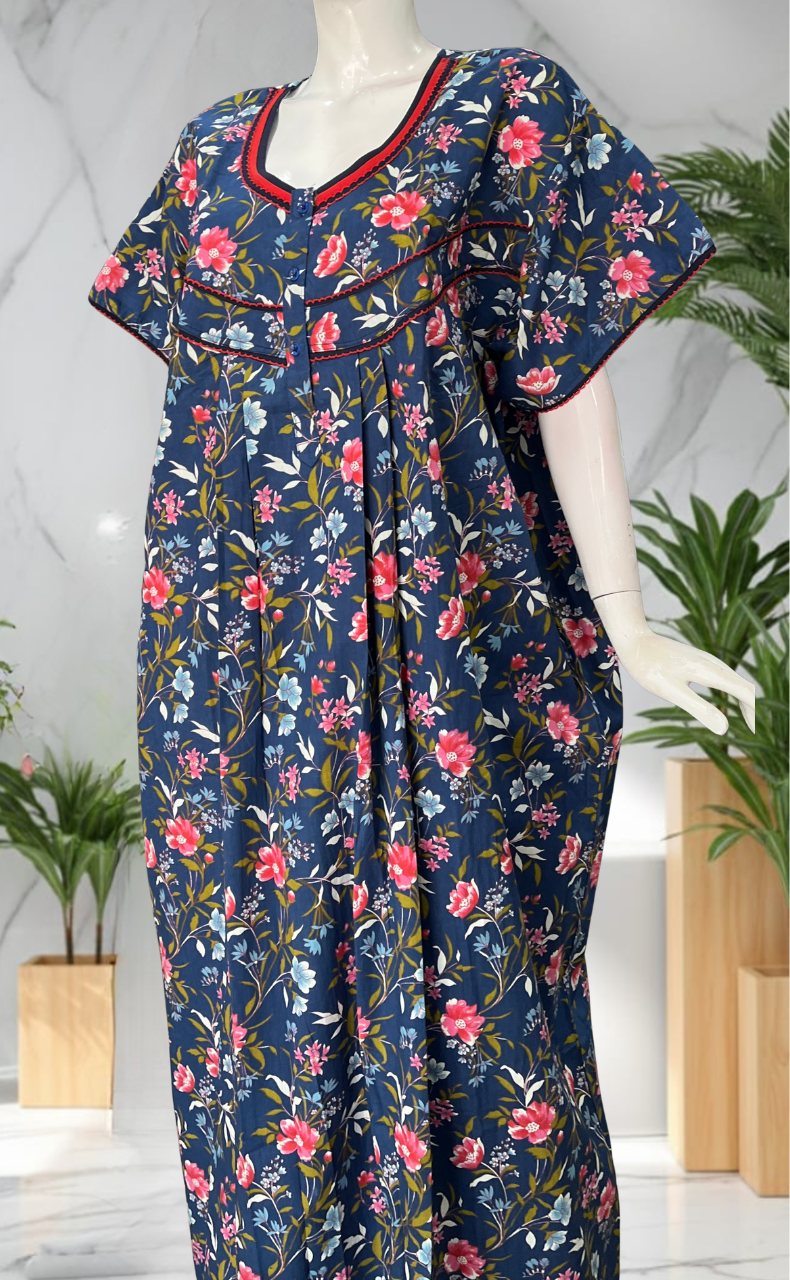 Blue Garden Pure Cotton Nighty. Pure Durable Cotton | Laces and Frills
