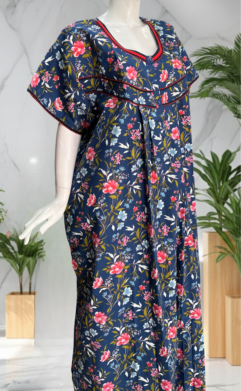Blue Garden Pure Cotton Nighty. Pure Durable Cotton | Laces and Frills