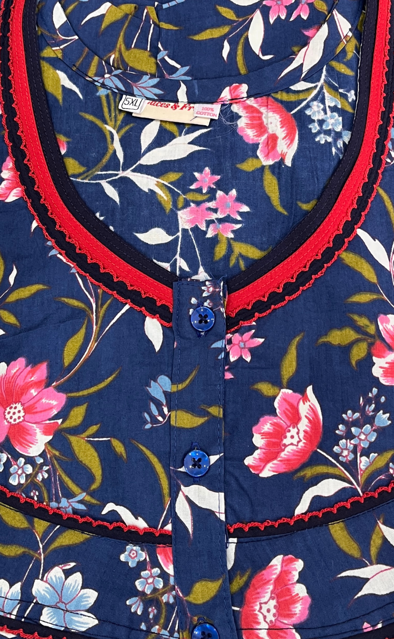 Blue Garden Pure Cotton Nighty. Pure Durable Cotton | Laces and Frills