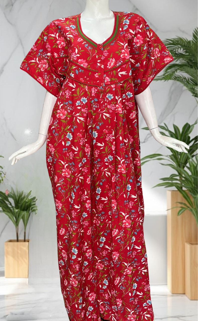 Red Garden Pure Cotton Nighty. Pure Durable Cotton | Laces and Frills