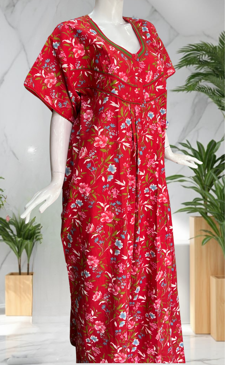 Red Garden Pure Cotton Nighty. Pure Durable Cotton | Laces and Frills