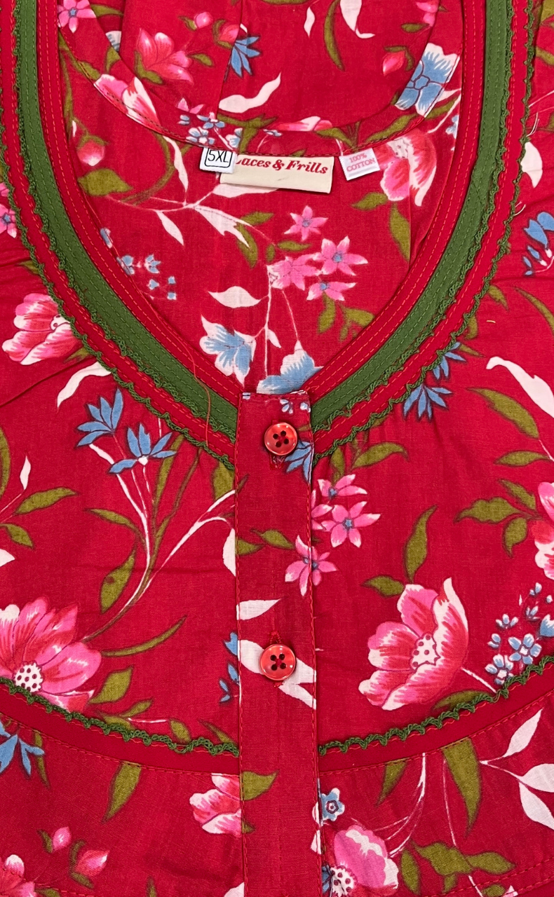 Red Garden Pure Cotton Nighty. Pure Durable Cotton | Laces and Frills