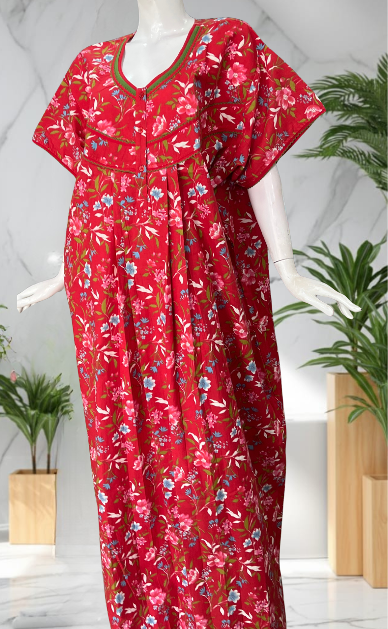 Red Garden Pure Cotton Nighty. Pure Durable Cotton | Laces and Frills