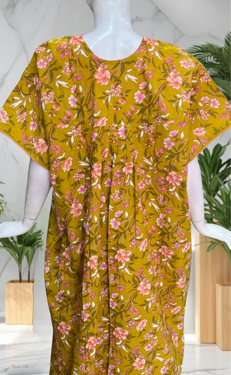 Yellow Garden Pure Cotton Nighty. Pure Durable Cotton | Laces and Frills