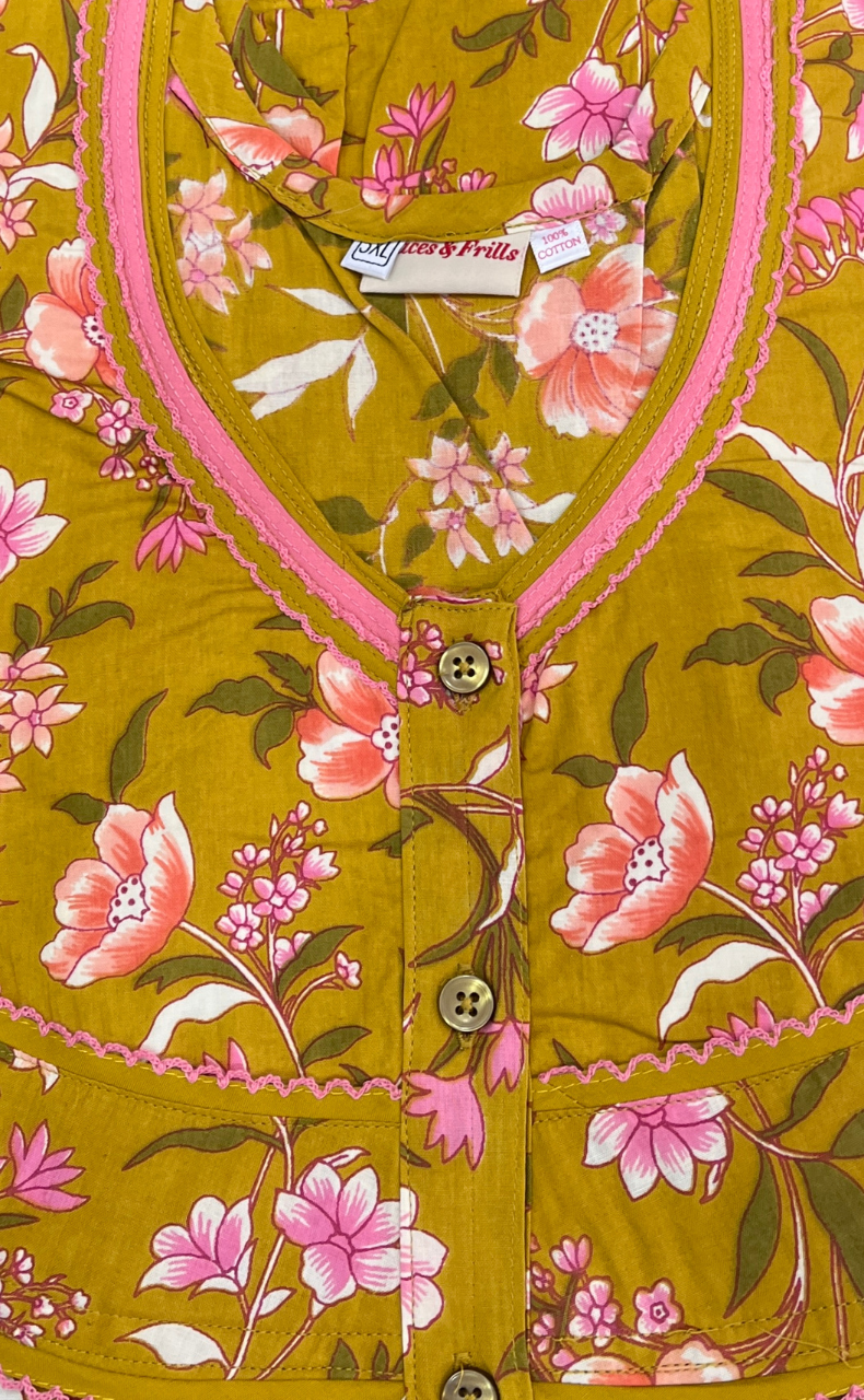 Yellow Garden Pure Cotton Nighty. Pure Durable Cotton | Laces and Frills