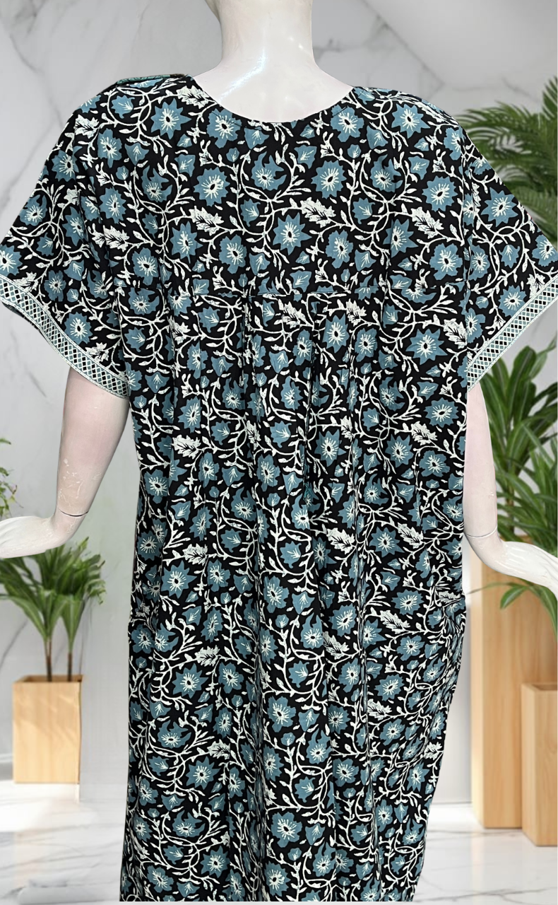 Black Floral Pure Cotton Nighty. Pure Durable Cotton | Laces and Frills