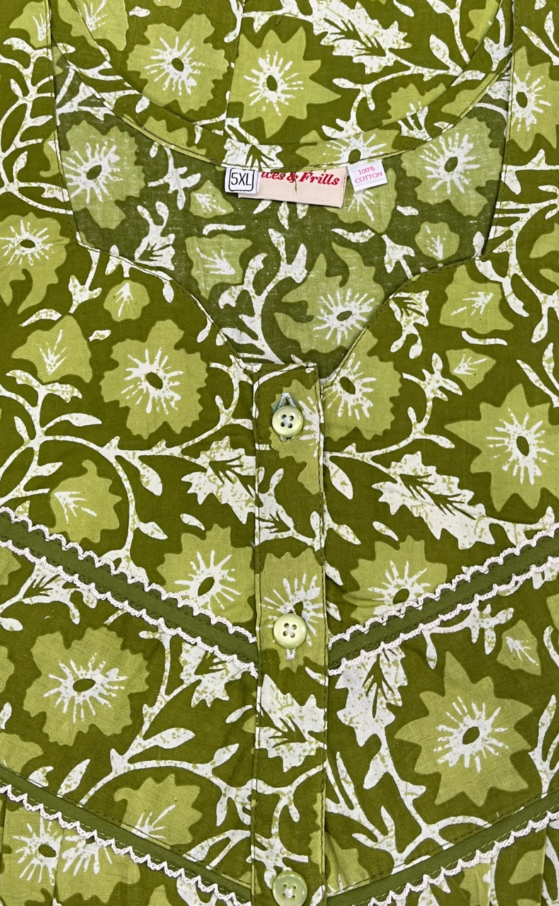 Green Floral Pure Cotton Nighty. Pure Durable Cotton | Laces and Frills