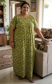 Green Floral Pure Cotton Nighty. Pure Durable Cotton | Laces and Frills - Laces and Frills