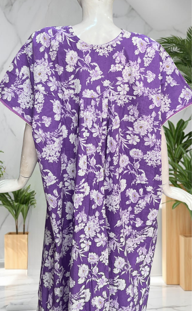 Lavender Floral Pure Cotton Nighty. Pure Durable Cotton | Laces and Frills