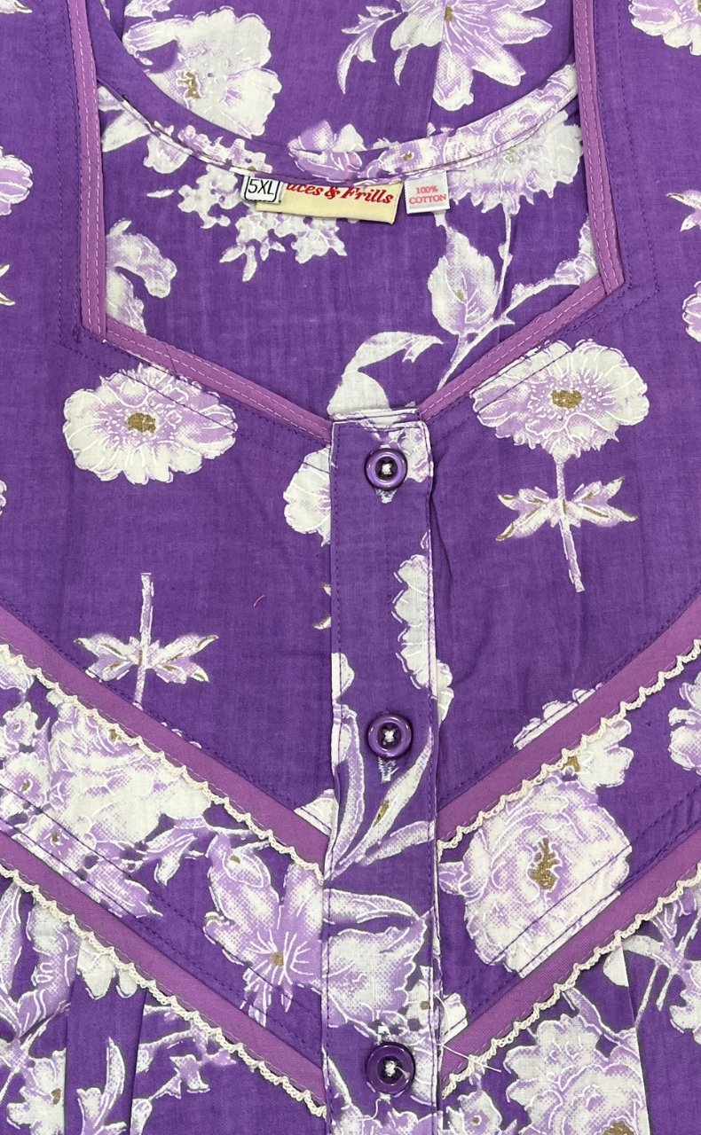 Lavender Floral Pure Cotton Nighty. Pure Durable Cotton | Laces and Frills
