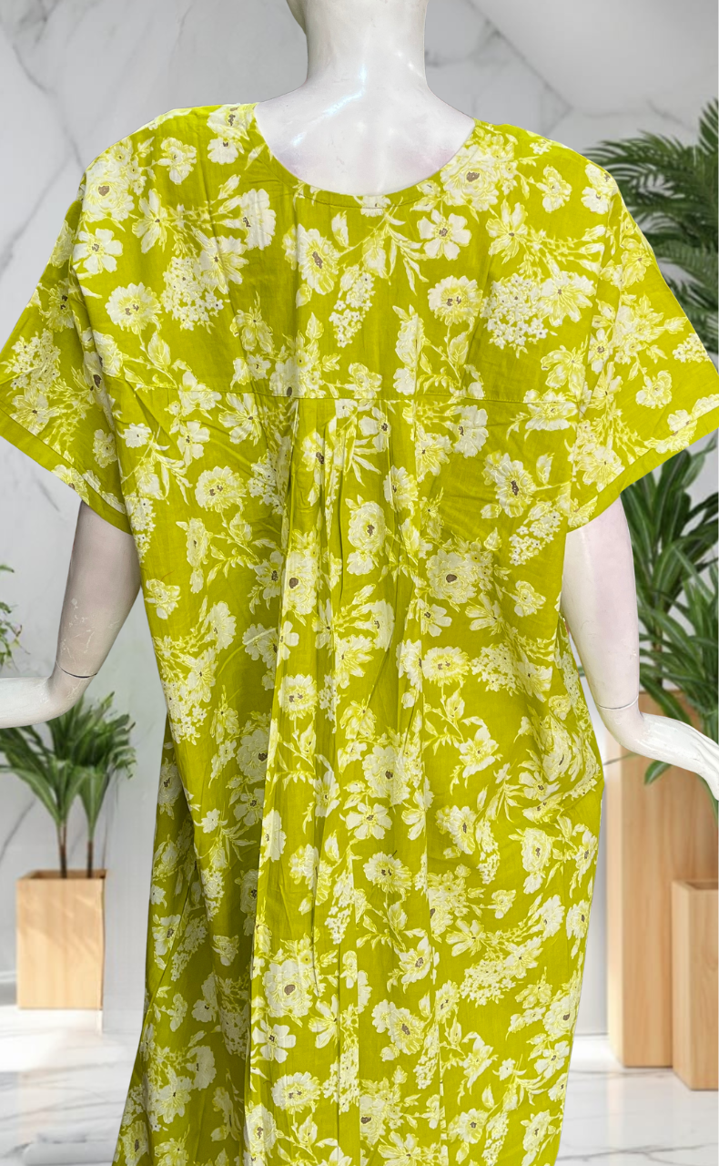 Lime Green Floral Pure Cotton Nighty. Pure Durable Cotton | Laces and Frills