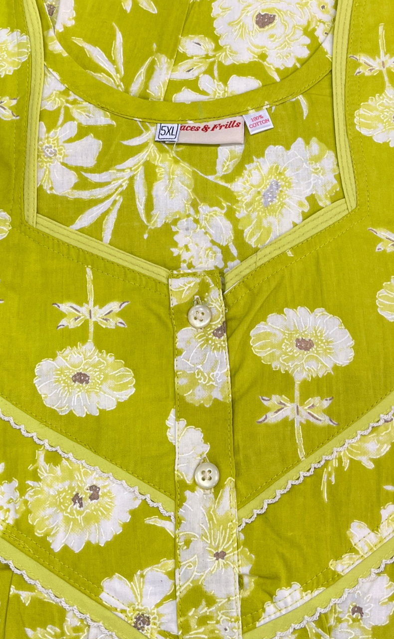 Lime Green Floral Pure Cotton Nighty. Pure Durable Cotton | Laces and Frills