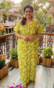 Lime Green Floral Pure Cotton Nighty. Pure Durable Cotton | Laces and Frills - Laces and Frills