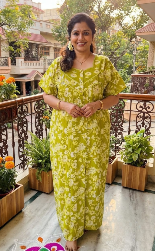Lime Green Floral Pure Cotton Nighty. Pure Durable Cotton | Laces and Frills - Laces and Frills