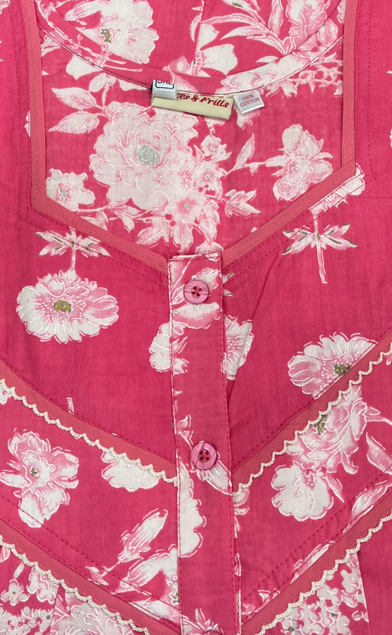 Pink Floral Pure Cotton Nighty. Pure Durable Cotton | Laces and Frills