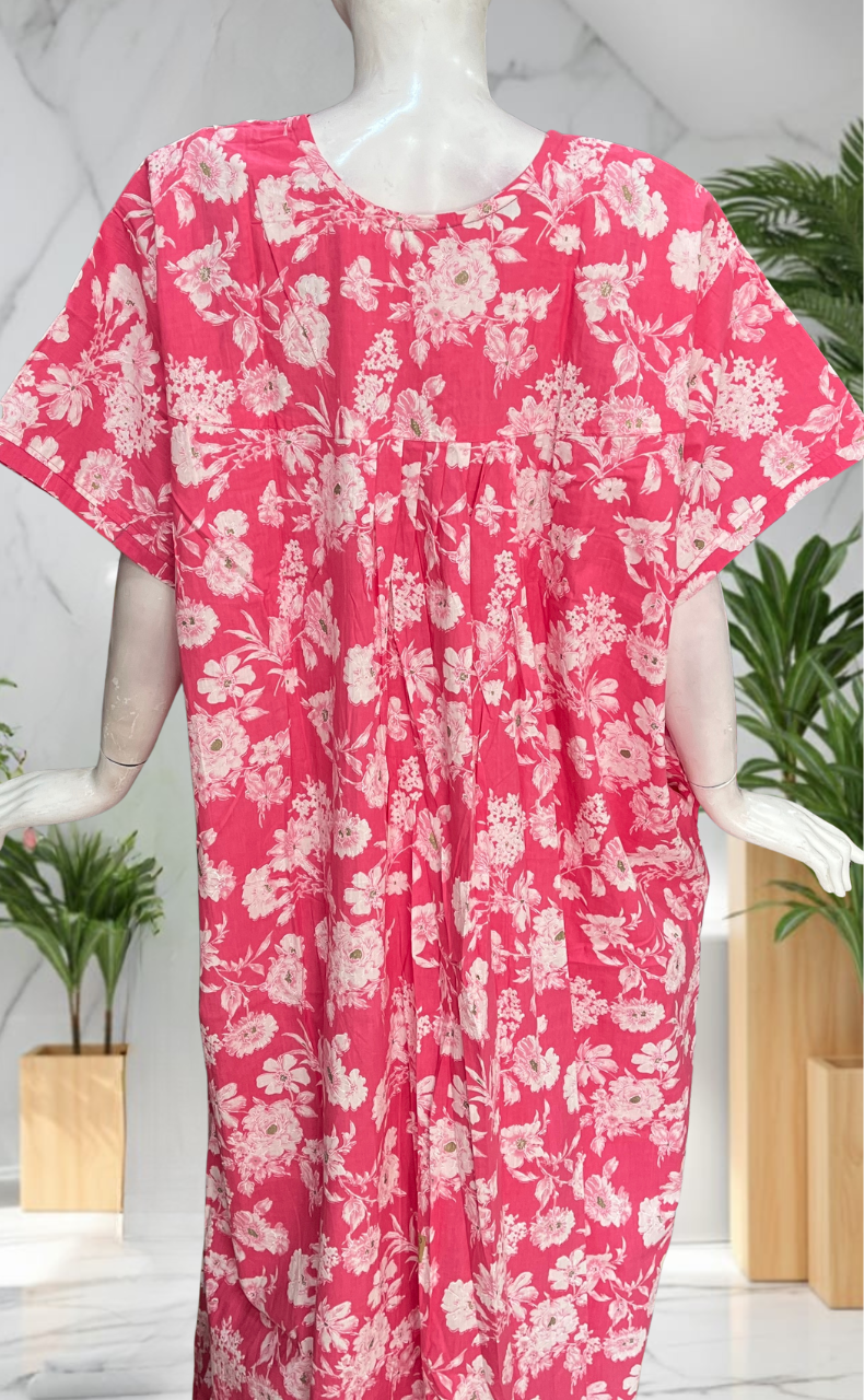 Pink Floral Pure Cotton Nighty. Pure Durable Cotton | Laces and Frills