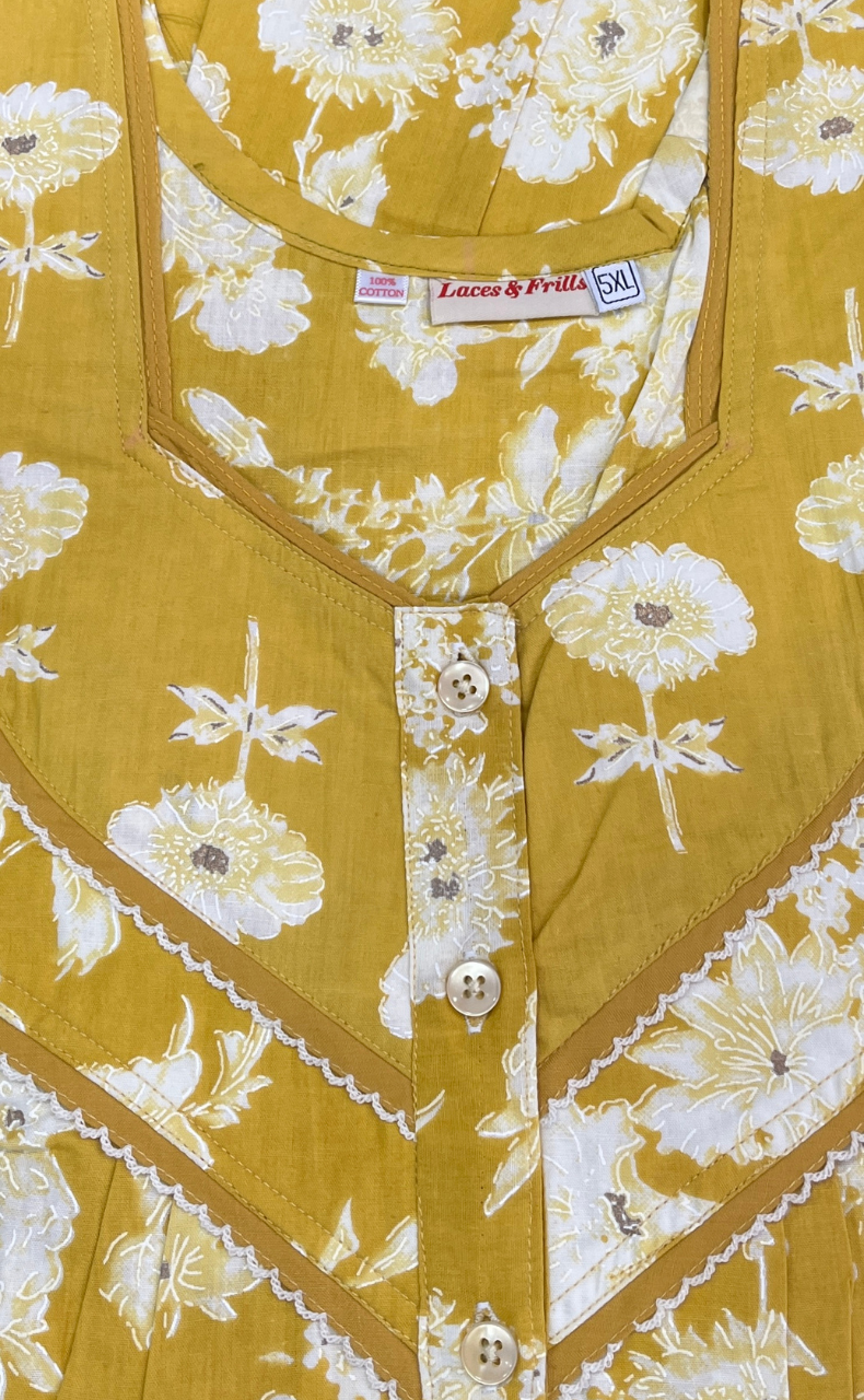 Yellow Floral Pure Cotton Nighty. Pure Durable Cotton | Laces and Frills