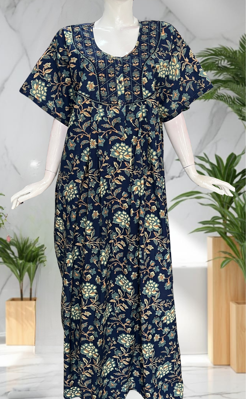 Blue Garden Pure Cotton Nighty. Pure Durable Cotton | Laces and Frills