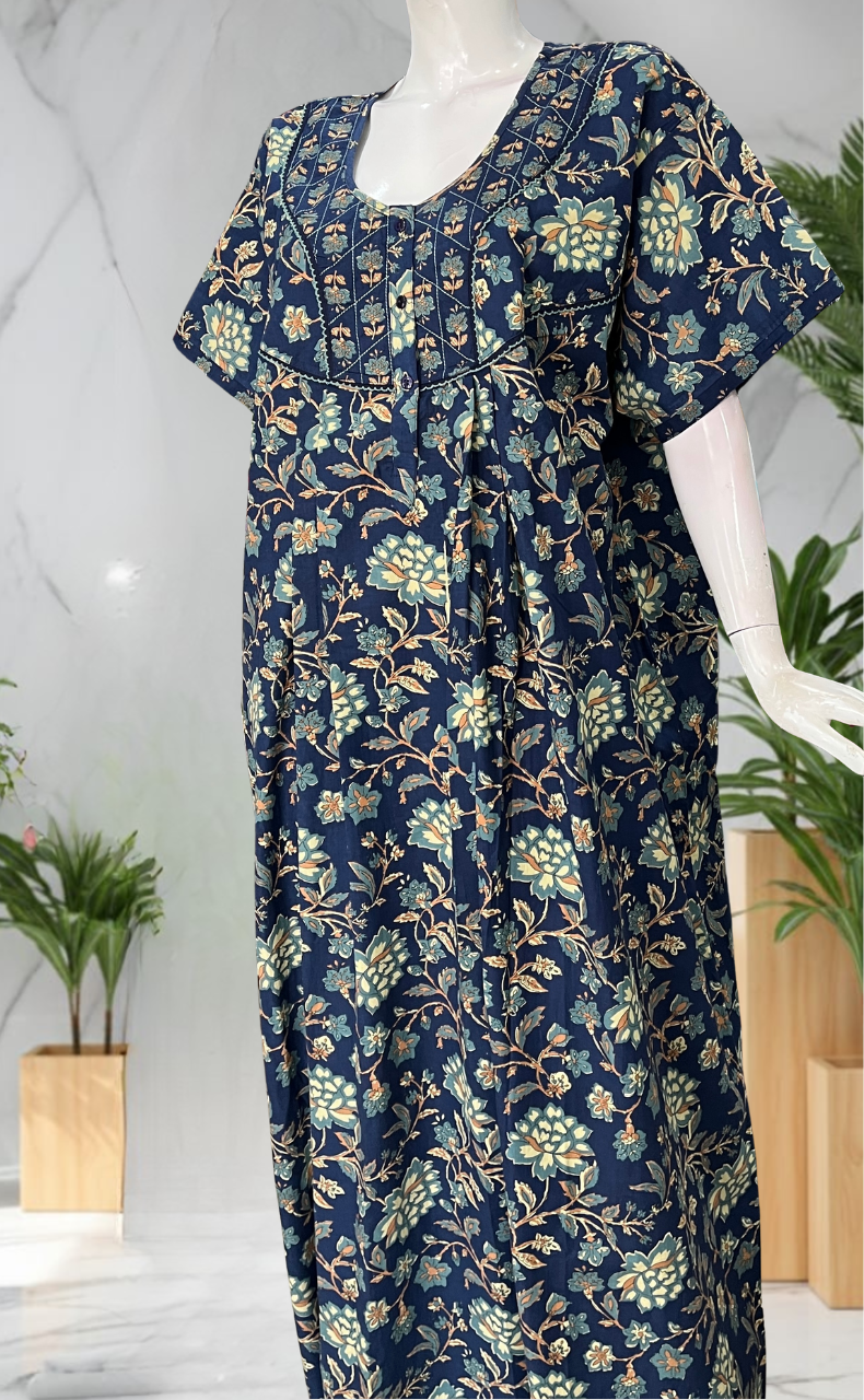 Blue Garden Pure Cotton Nighty. Pure Durable Cotton | Laces and Frills