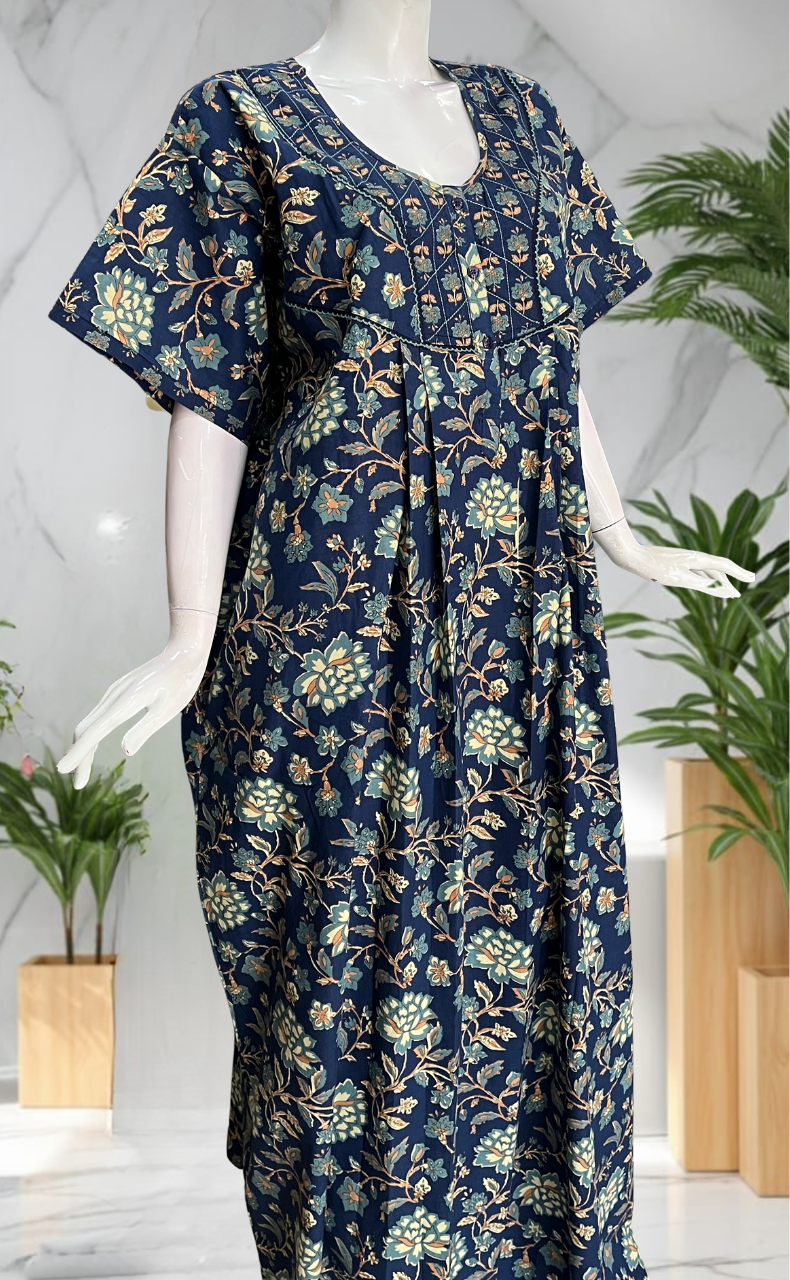 Blue Garden Pure Cotton Nighty. Pure Durable Cotton | Laces and Frills