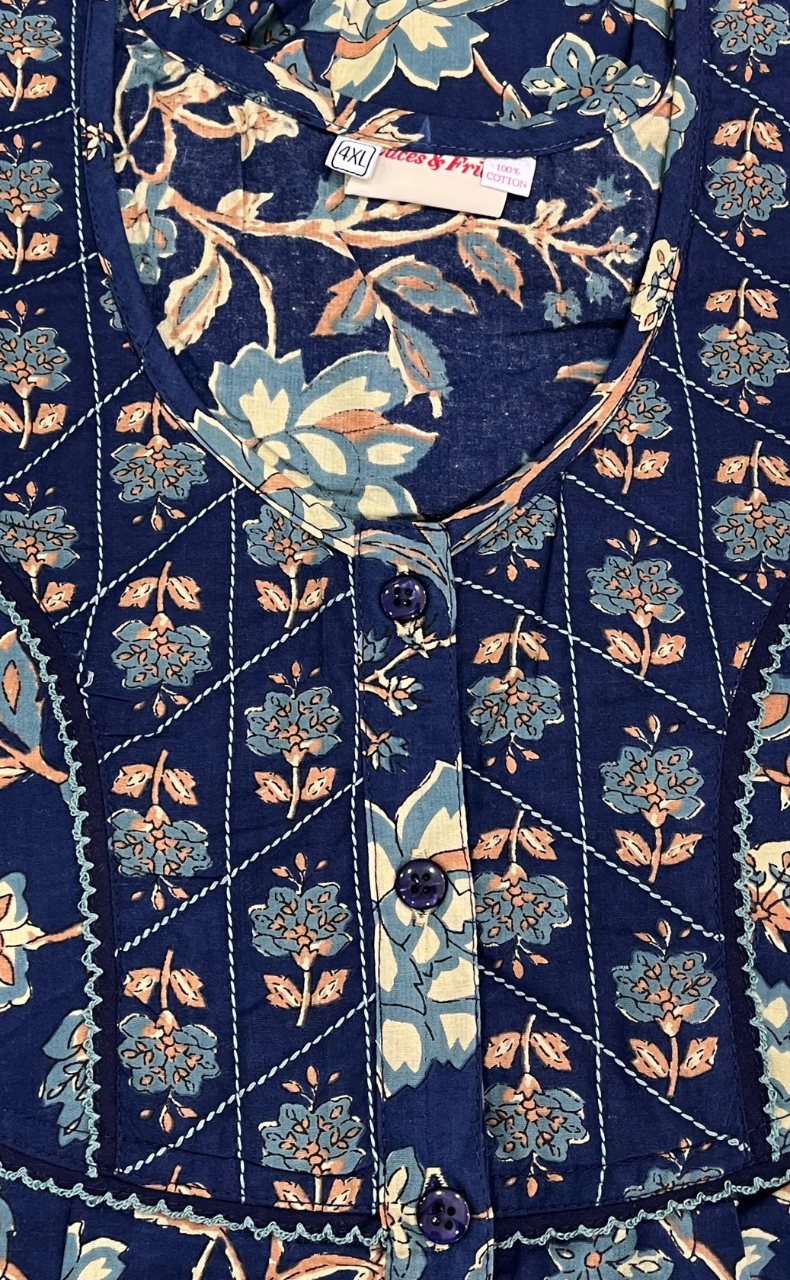 Blue Garden Pure Cotton Nighty. Pure Durable Cotton | Laces and Frills