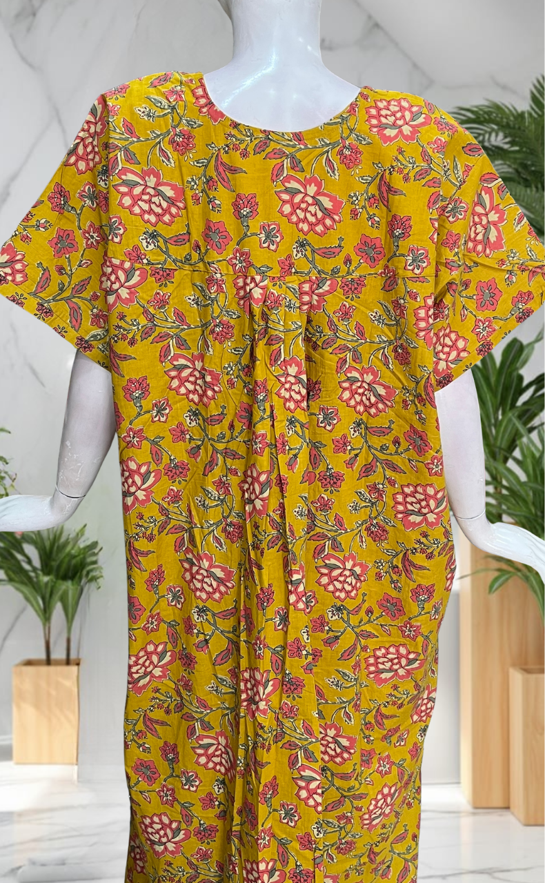 Yellow Garden Pure Cotton Nighty. Pure Durable Cotton | Laces and Frills