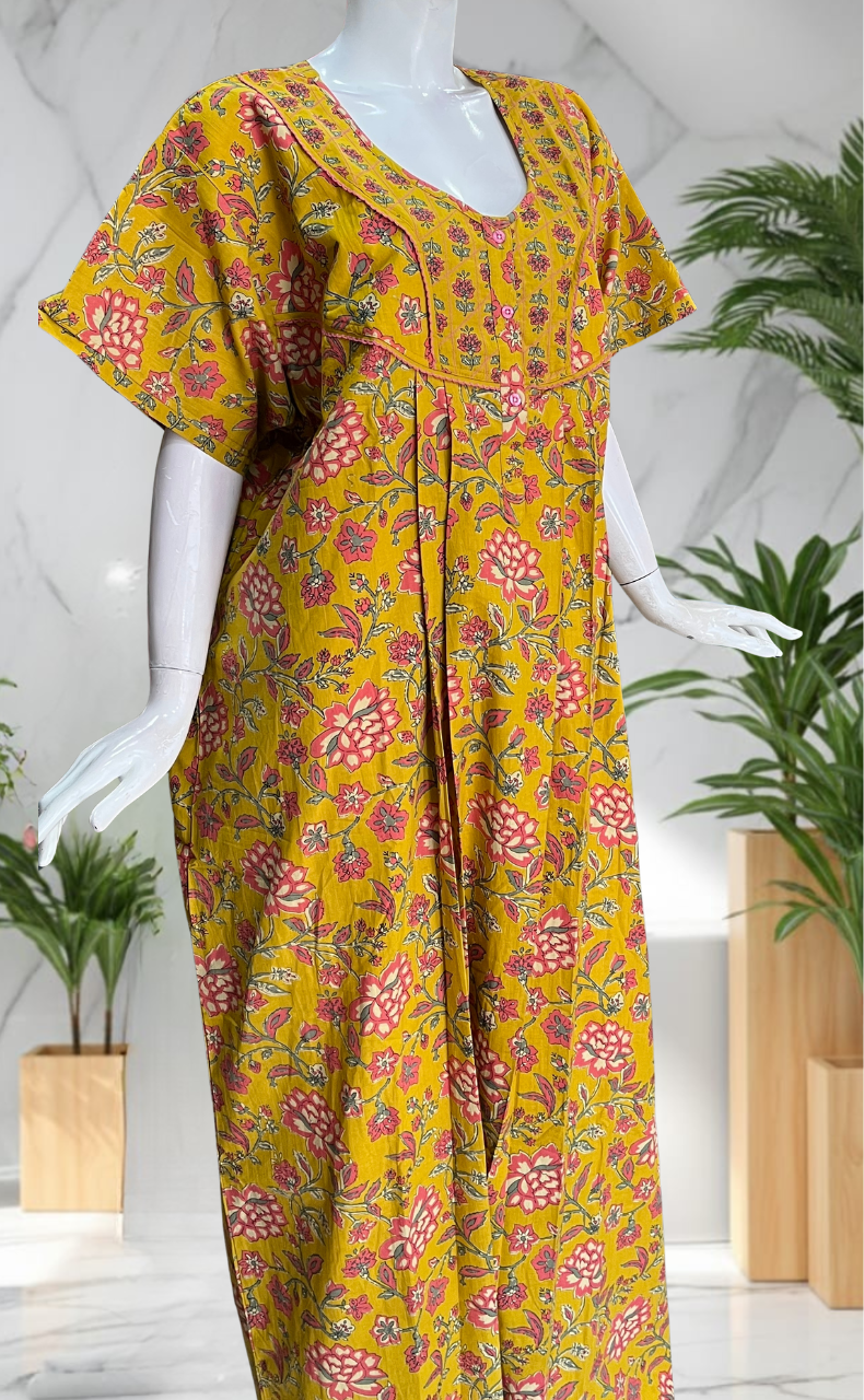 Yellow Garden Pure Cotton Nighty. Pure Durable Cotton | Laces and Frills