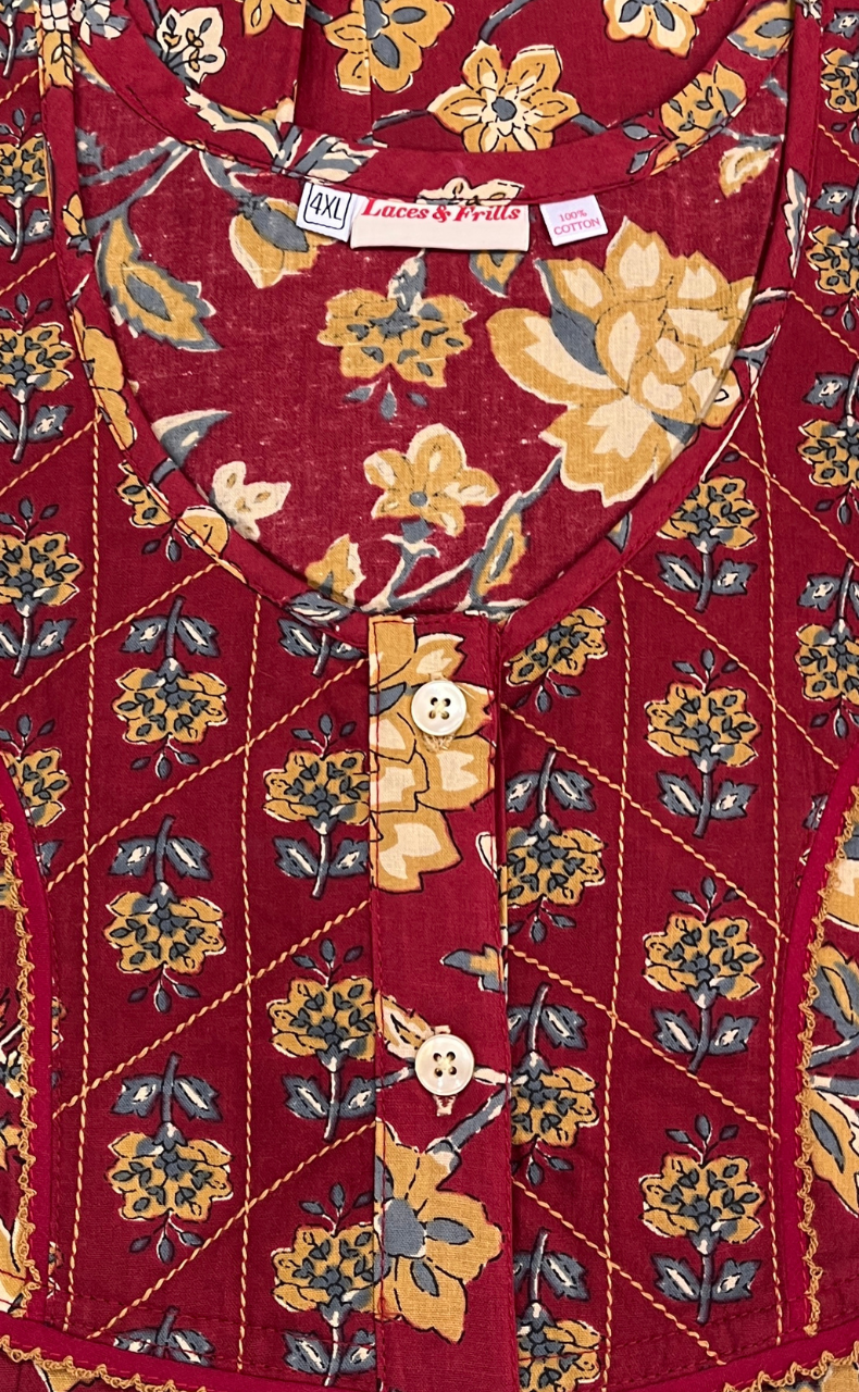 Maroon Garden Pure Cotton Nighty. Pure Durable Cotton | Laces and Frills
