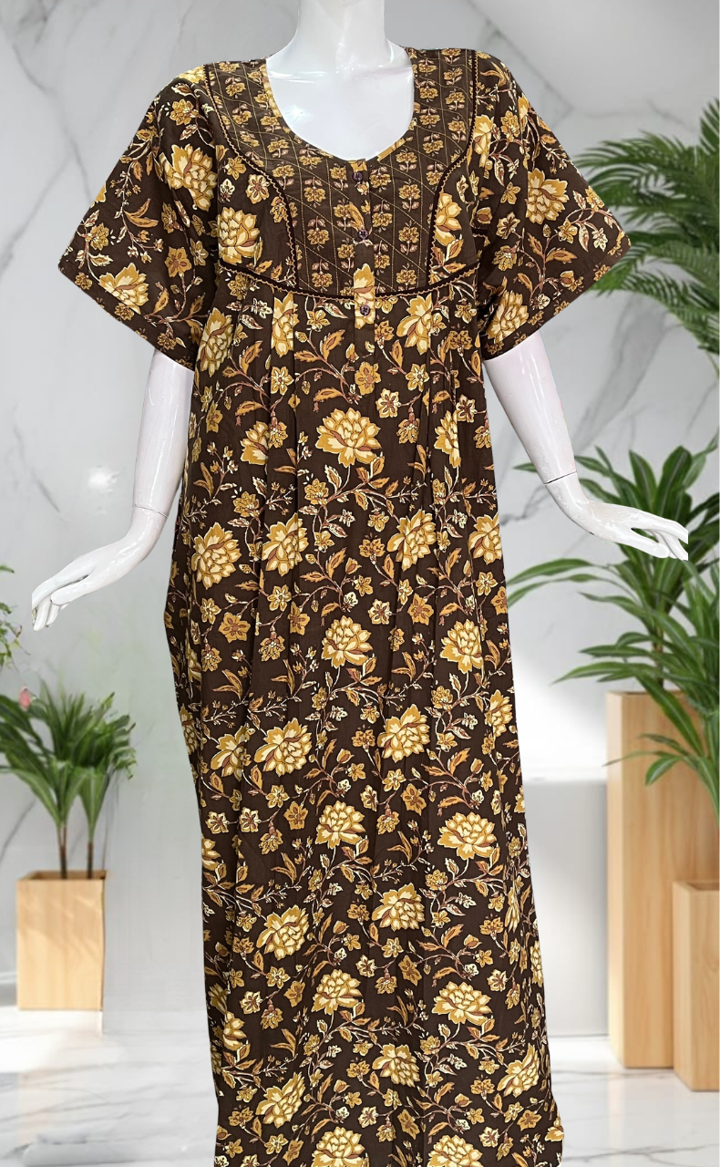Brown Garden Pure Cotton Nighty. Pure Durable Cotton | Laces and Frills