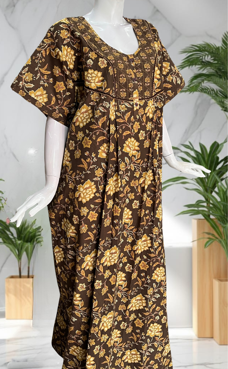 Brown Garden Pure Cotton Nighty. Pure Durable Cotton | Laces and Frills