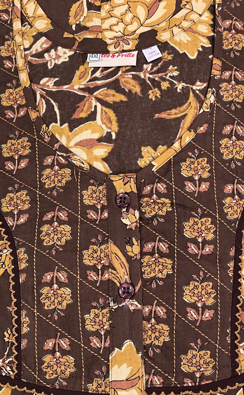 Brown Garden Pure Cotton Nighty. Pure Durable Cotton | Laces and Frills