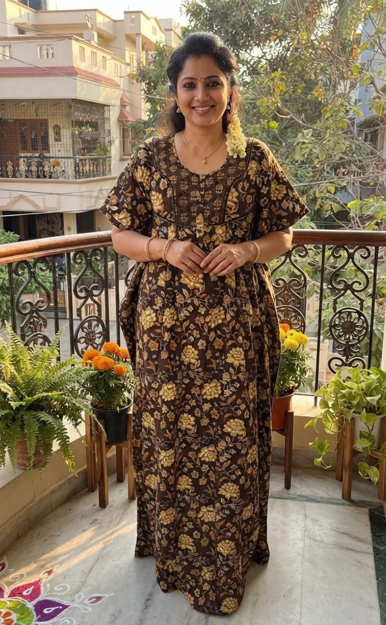 Brown Garden Pure Cotton Nighty. Pure Durable Cotton | Laces and Frills - Laces and Frills