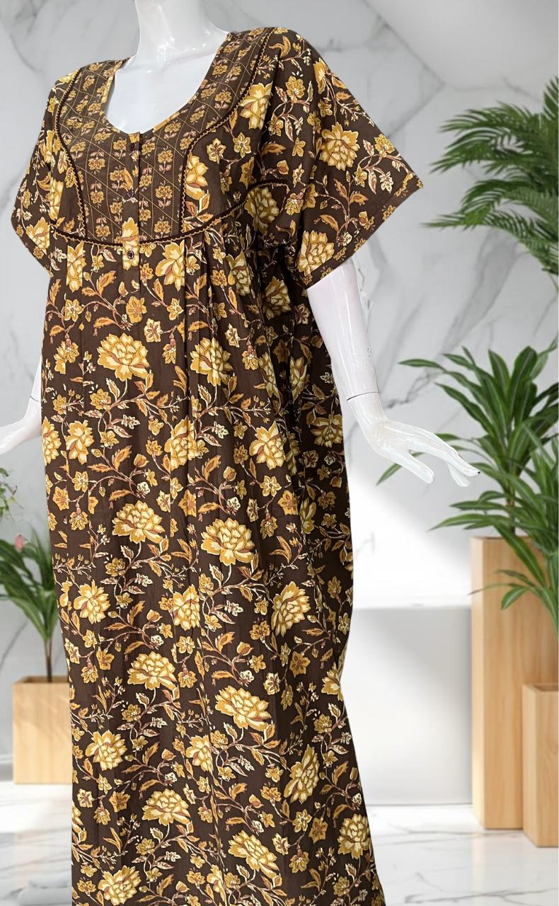 Brown Garden Pure Cotton Nighty. Pure Durable Cotton | Laces and Frills