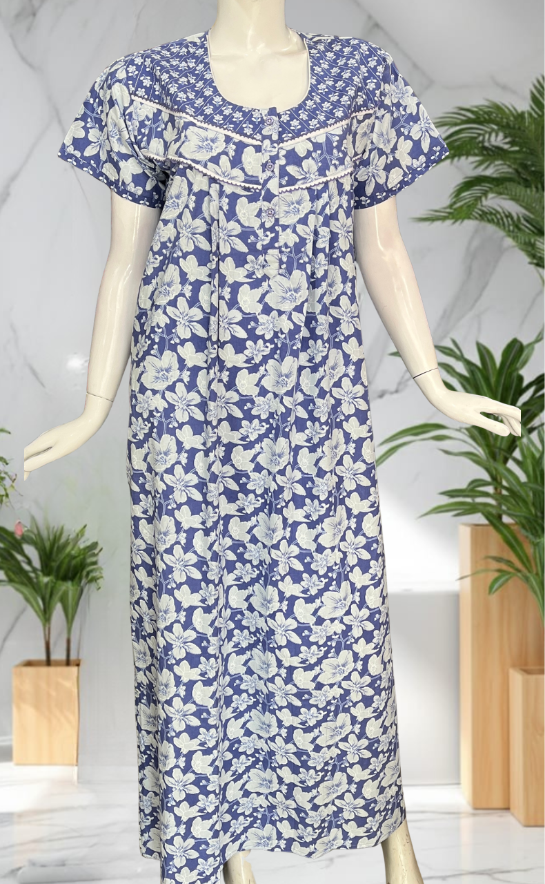 Lavender Garden Pure Cotton Nighty. Pure Durable Cotton | Laces and Frills
