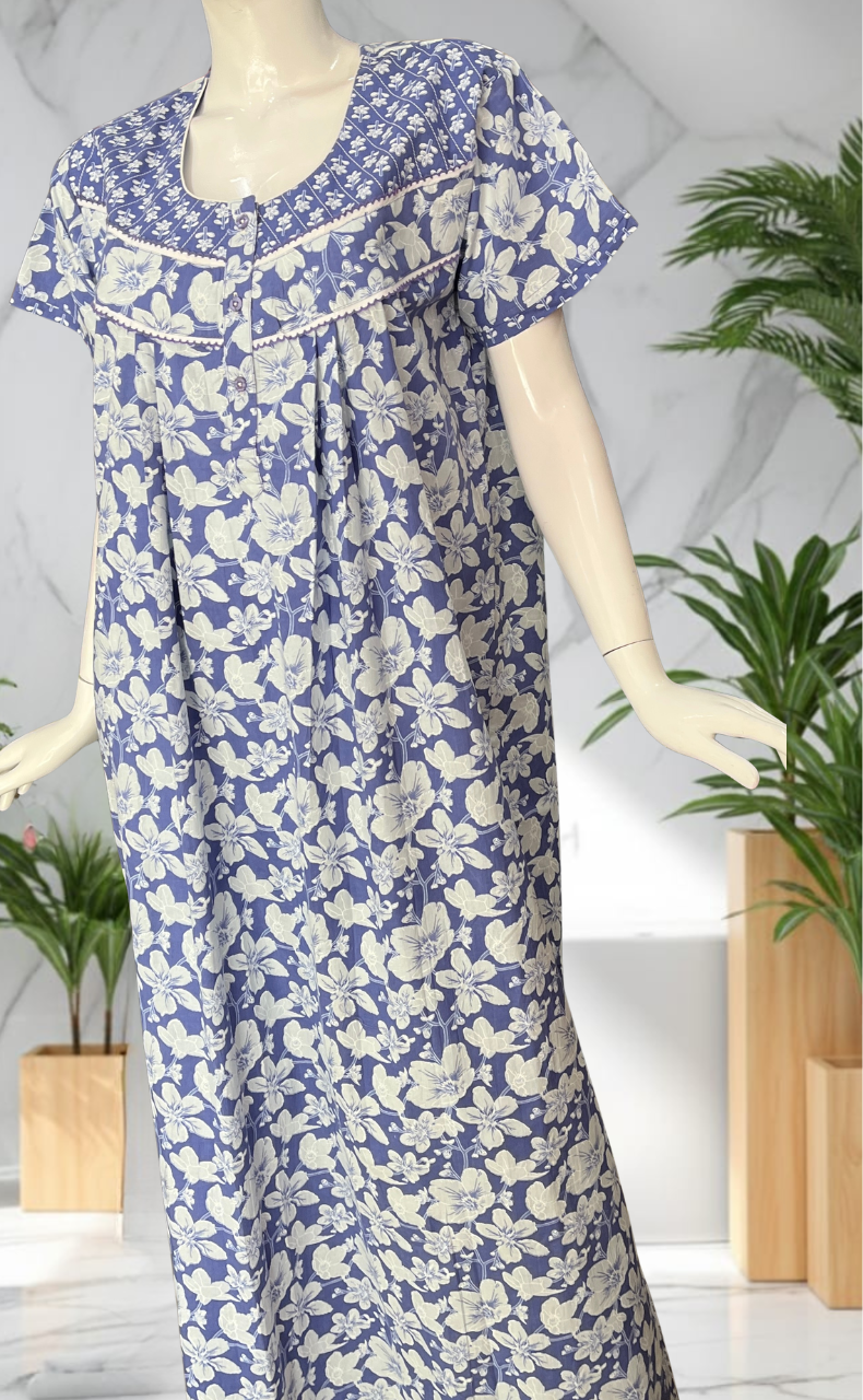 Lavender Garden Pure Cotton Nighty. Pure Durable Cotton | Laces and Frills