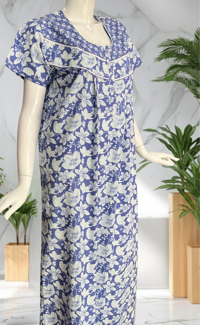 Lavender Garden Pure Cotton Nighty. Pure Durable Cotton | Laces and Frills