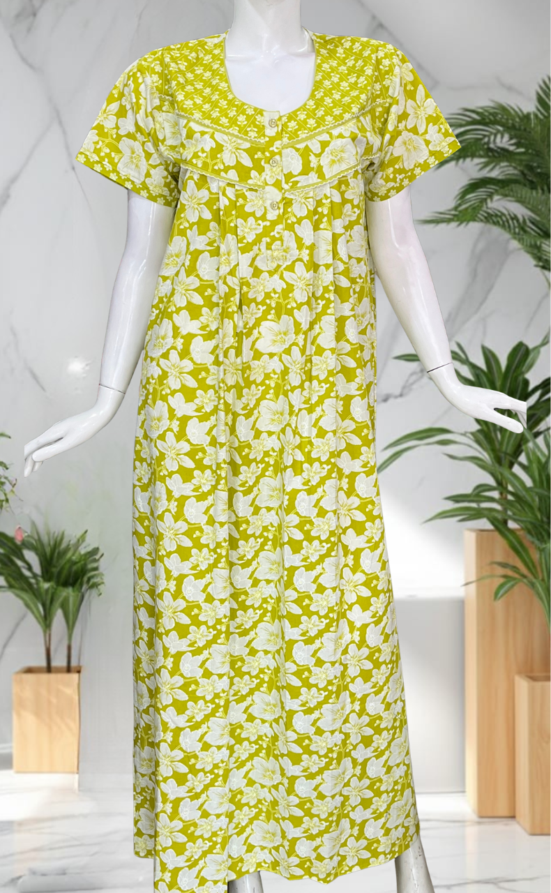Lime Green Garden Pure Cotton Nighty. Pure Durable Cotton | Laces and Frills