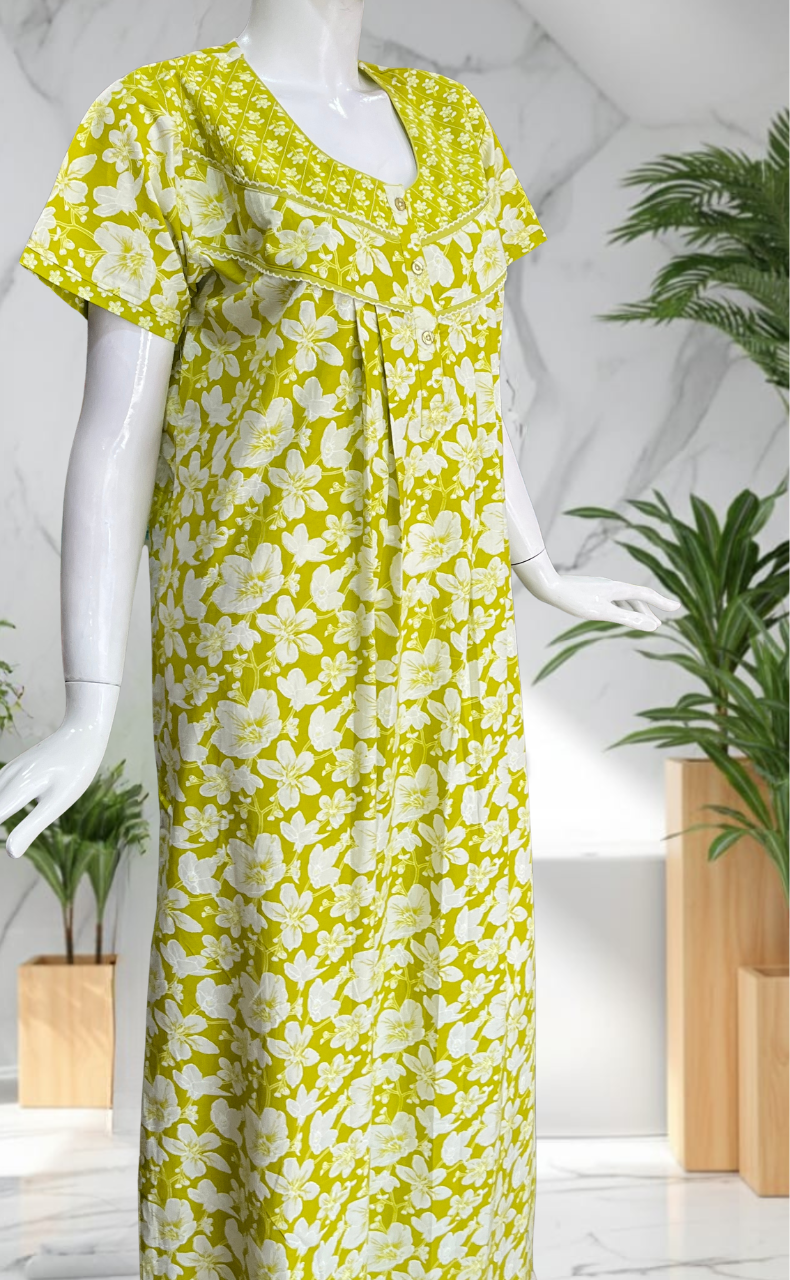 Lime Green Garden Pure Cotton Nighty. Pure Durable Cotton | Laces and Frills