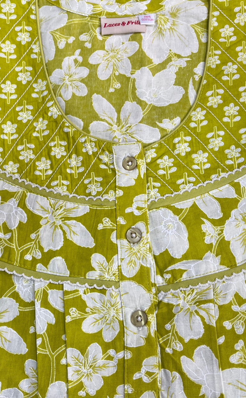 Lime Green Garden Pure Cotton Nighty. Pure Durable Cotton | Laces and Frills