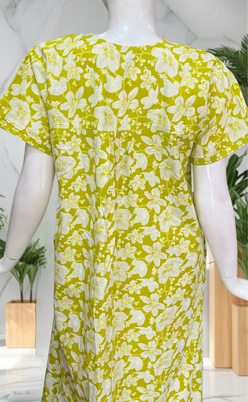 Lime Green Garden Pure Cotton Nighty. Pure Durable Cotton | Laces and Frills