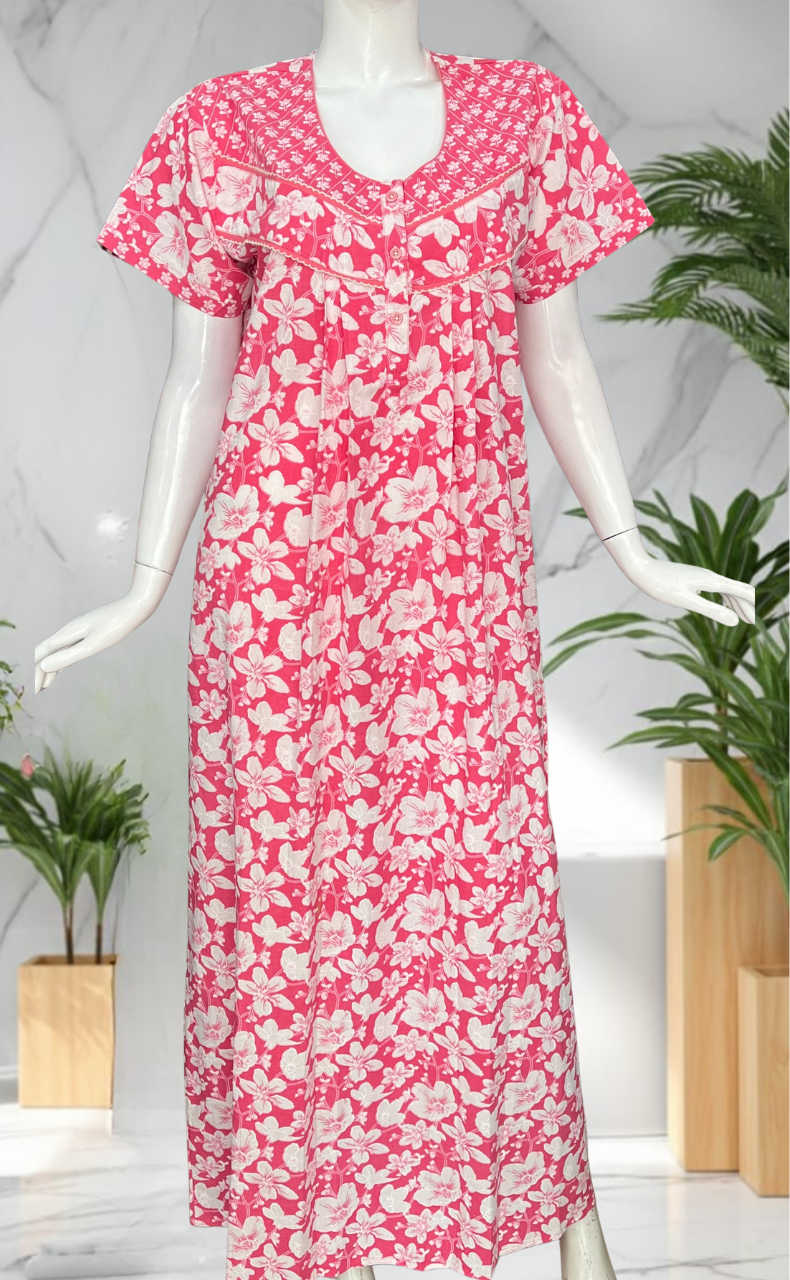 Pink Garden Pure Cotton Nighty. Pure Durable Cotton | Laces and Frills
