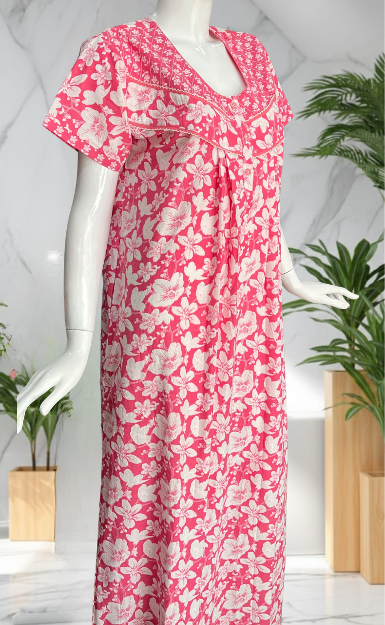 Pink Garden Pure Cotton Nighty. Pure Durable Cotton | Laces and Frills