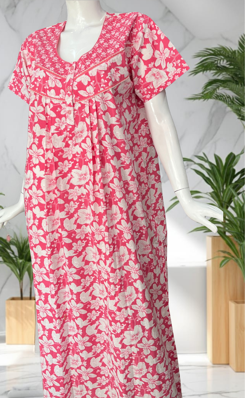 Pink Garden Pure Cotton Nighty. Pure Durable Cotton | Laces and Frills