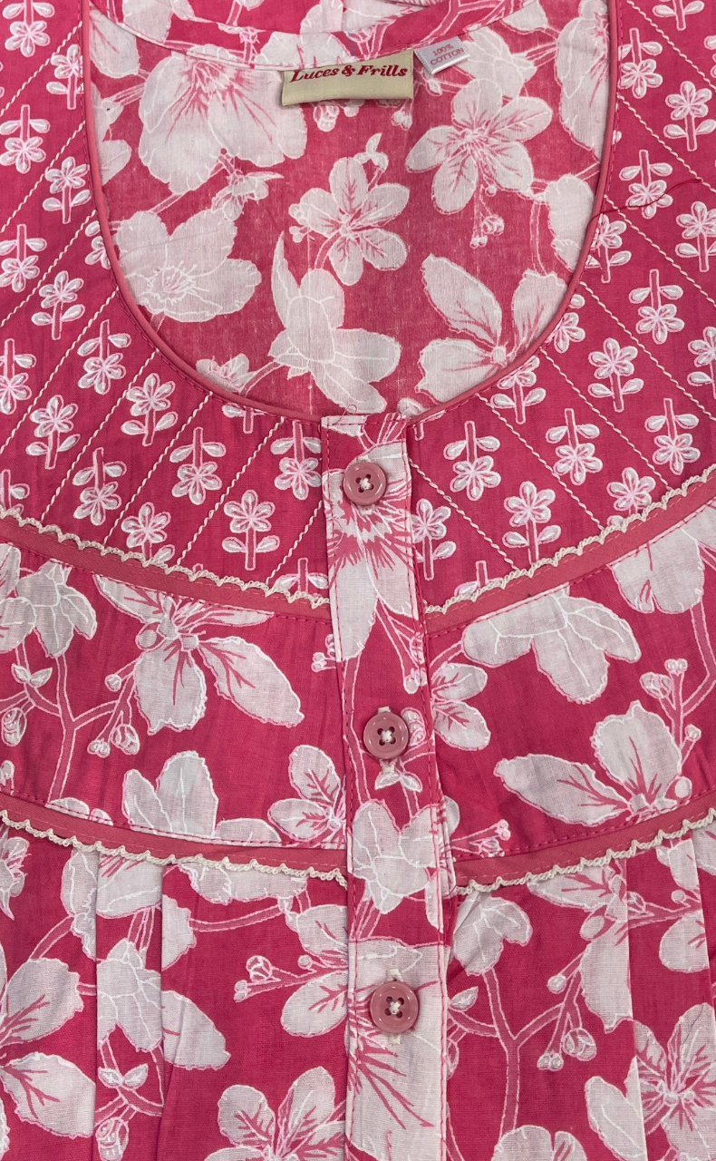 Pink Garden Pure Cotton Nighty. Pure Durable Cotton | Laces and Frills