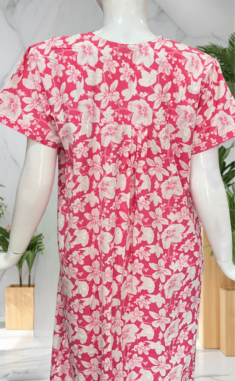 Pink Garden Pure Cotton Nighty. Pure Durable Cotton | Laces and Frills